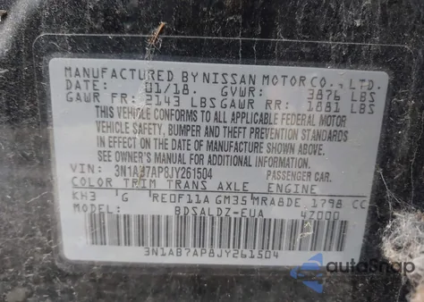 2018 Nissan Sentra Sv z USA, uszkodzony, nr VIN 3N1AB7AP8JY261504